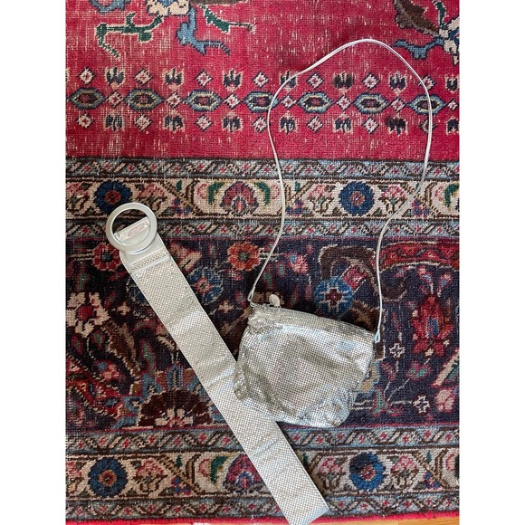 Vintage 1980s Whiting and Davis Silver Mesh Belt and Bag - Picture 1 of 8